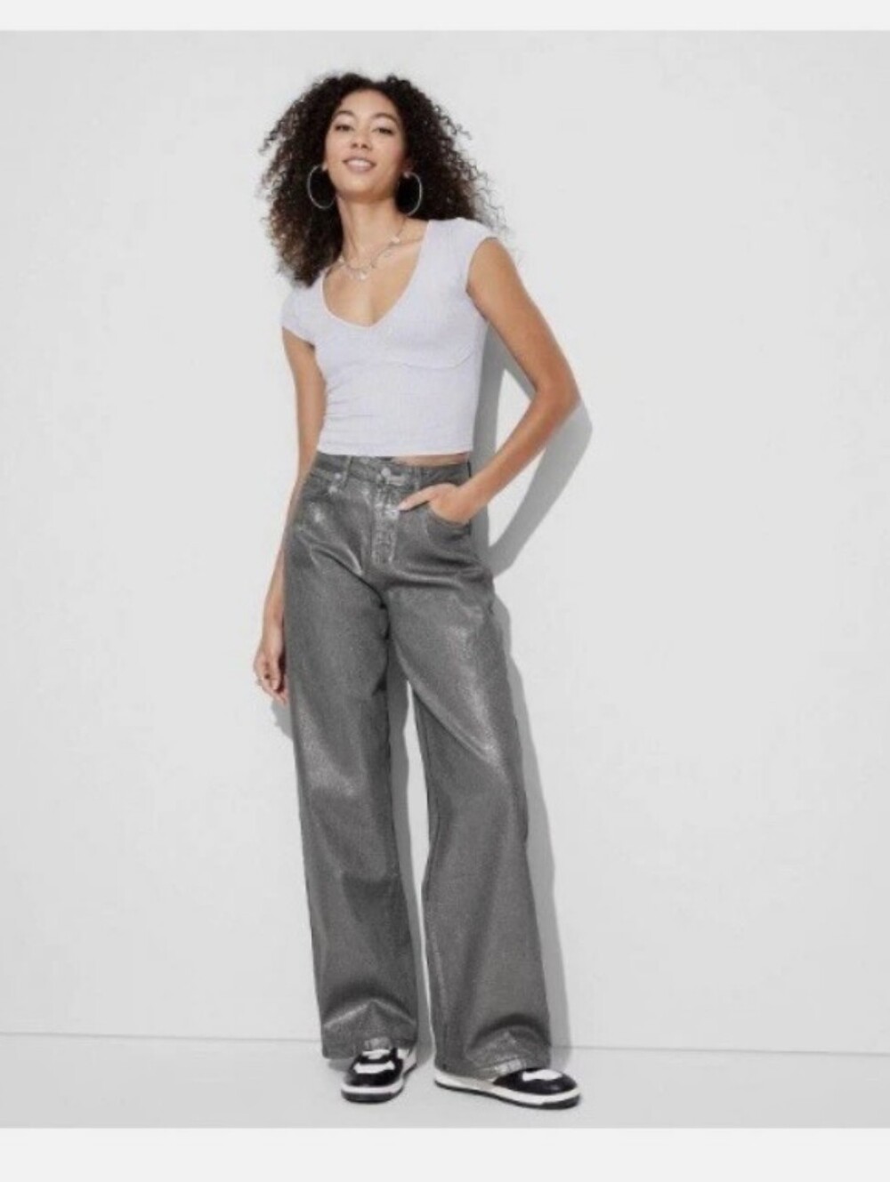 Wild Fable High Rise Baggy Fit Silver Grey Jeans Size 12 31.5 In Inseam NWT